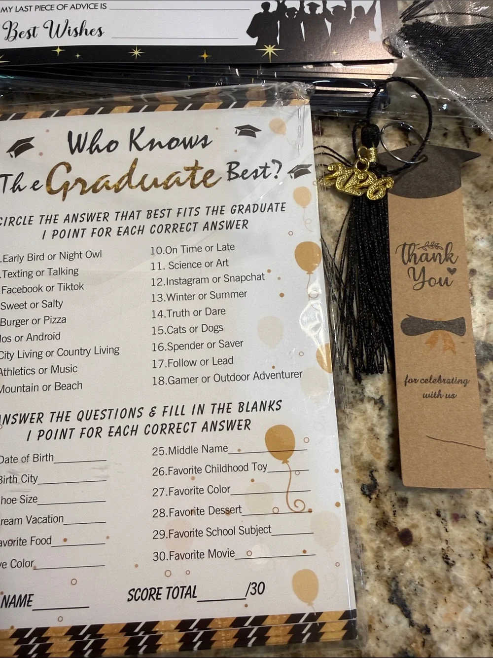 Graduation Party Favor Kit - Black & Gold
